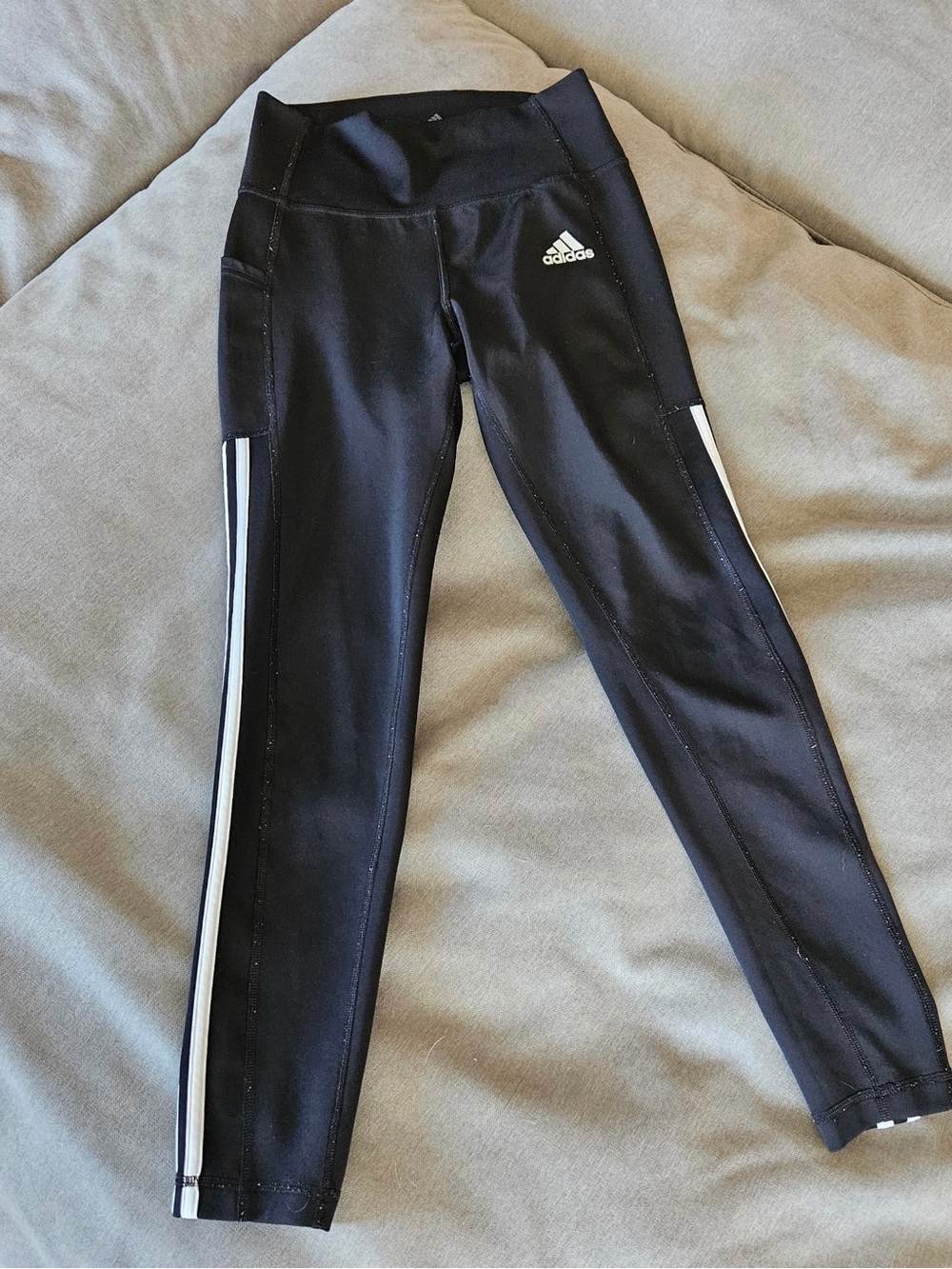 adidas Black Leggings with White Side Stripes
